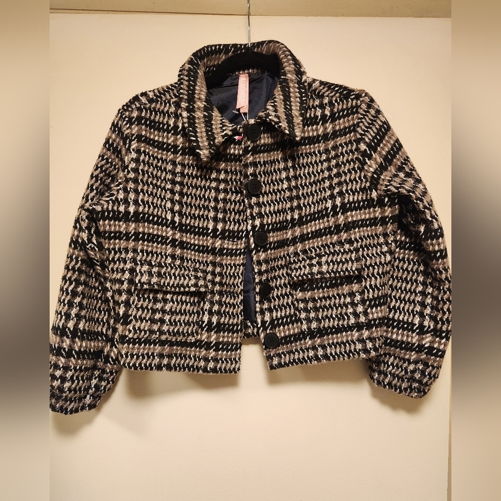 NWT Stylish Black, Tan & White Kids Jacket Girls Size M(10)